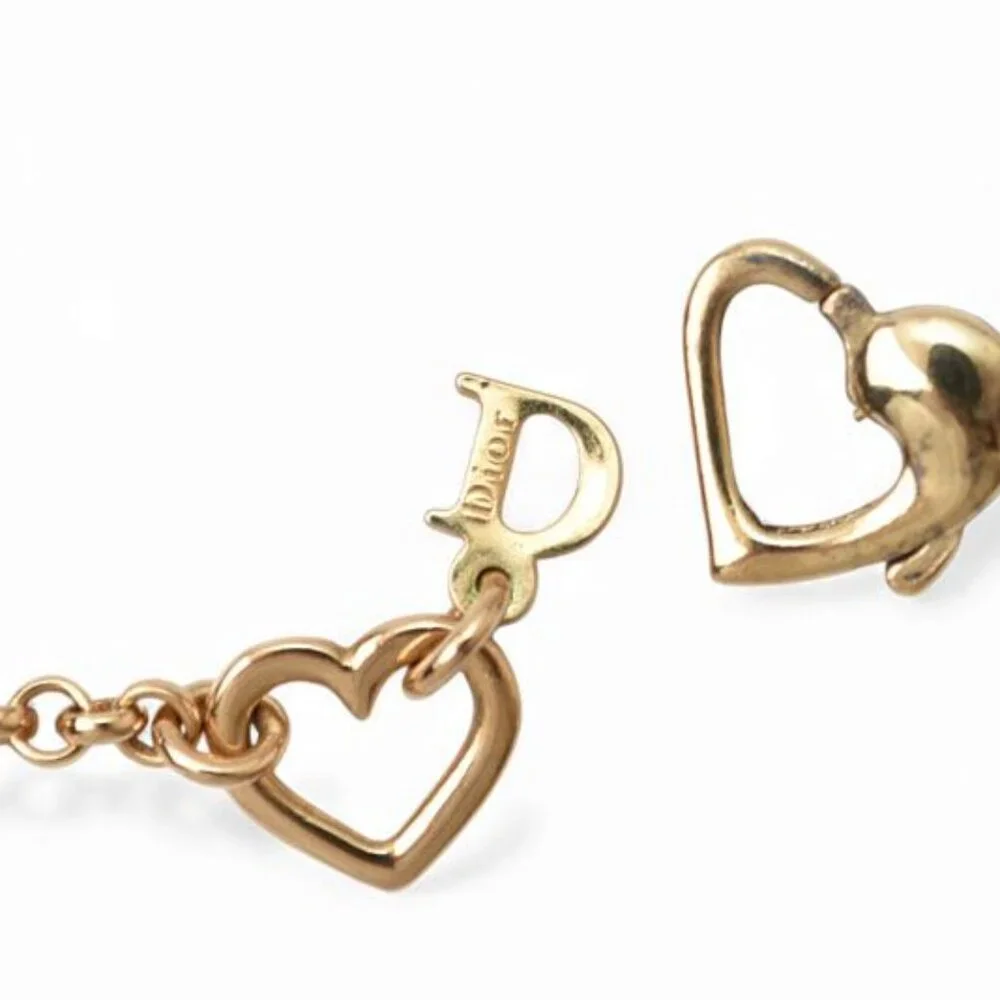 Christian Dior Necklace Logo Heart Gold Rhinestone - Picture 3 of 6